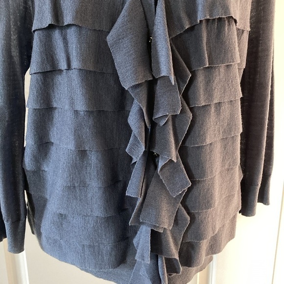 Ann Taylor large cardigan blue button down ruffles - Picture 5 of 11